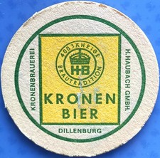 Alter Bierdeckel Kronenbrauerei H. Haubach GMBH Dillenburg um 1954