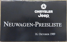 Chrysler Jeep Wrangler Cherokee Preisliste price list vom 16.10.1989, 20 Seiten