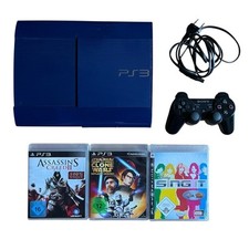Sony PS3 Playstation 3 Super Slim 500 GB Blau + Controller & Spiele - akzeptabel