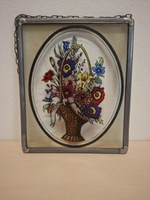 Fensterbild Bleiverglasung Blei Bild Glas "bunte Blumen" Korb Strauß Ca. 14,5x18