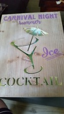 Schild Holz Cocktail Summer Ice carnival Night Kneipe Werbung Leuchtkasten Licht
