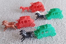 vintage Konvolut 4  Margarine Plastik Postkutschen  3 x 2 Pferde + 1 x 1 Pferd