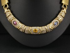 Schweres Brillant Rubin Saphir Collier ca. 10,05ct    ca. 107,7g 750/- Gelbgold