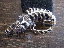herrliche Tiger Katze Brosche Anhänger schwarz gelb emailliert 925er Silber NEU