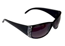 Damenbrille Brille Schwarz mit Strass Sonnenbrille Lila Gläser Sunglasses M 38