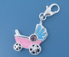 Bettelarmband Kinderwagen Baby Girl Boy Geburt Anhänger Karabiner Dangle *