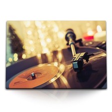 120x80cm Wandbild auf Leinwand Schallplattenspieler Schallplatten Vinyl Musik