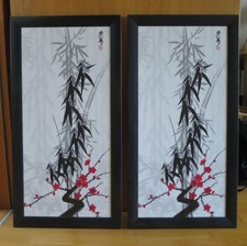 2 Wandbilder moderne Bilder, Asia /Bambus Motiv Gr. 40 x 77 schwarzer Holzrahmen