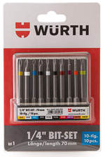 Würth Bit Sortiment 10-teilig Bitset Bitsatz Bits AW Torx Kreuz 70 mm Lang Bits