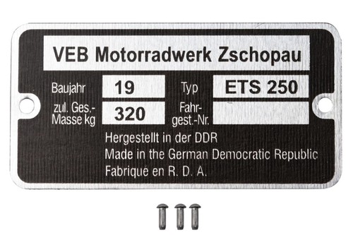 Typenschild für ets 250 - für,