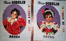 Vintage 2 Rico Gobelin Stickerei-Bilder Handarbeit 59354+55 Mann+Mädchen Tracht