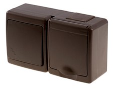 Aufputzsteckdosen braun IP44 Steckdose Schuko Schalter Feuchtraum Außenbereich