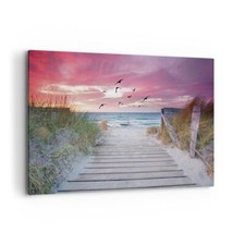 Wandbilder 120x80cm Leinwandbild Strand Sand Vögel Groß XXL Bilder Art Wanddeko