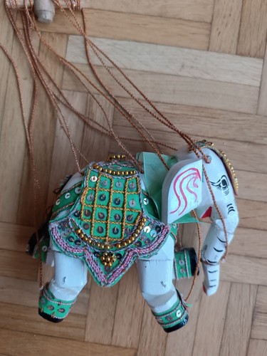 Elefant marionette weiß holz - elefant,