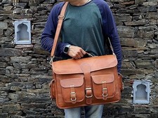 Tasche Leder Echtes Herren Schulter Vintage Messenger Schulranzen-Laptop Männer