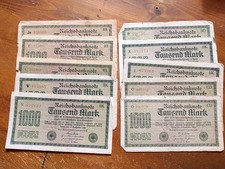 10 Stück Reichsbanknoten 1000 Mark 1922