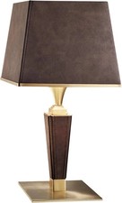 Masiero Tischleuchte Lampe Darshan Lederbezug Wohnzimmer dunkelbraun gold