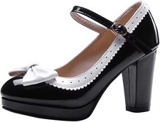 Gr37 Damen Blockabsatz High Heels Pumps Plateau Lack Mary Jane Damen Schuhe