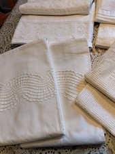 8 Alte Kopfkissenbezüge Handarbeit/Aussteuerware (4x2 Stck.) weiß, Baumwolle