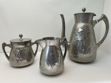 Kayserzinn Kaffeekern 3-tlg orig. Jugendstil Hugo Leven, 1896, Nr. 4189 gut!