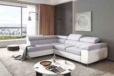 Couchgarnitur JADE Weiss-Hellgrau mit Schlaffunktion Ottomane Links