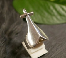 Toller 925 Sterling Silber Ring Kreuz Stilisierter Kirchenturm Glaube Religion 