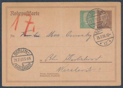 Rohrpost ganzsache - dr., rohrpost-ganzsache