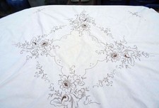 Creme weiße Tischdecke mit Lochstickerei, Top-Zustand