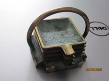 50er Jahre Aschenbecher-Set - Stapelbar - Messing grün/schwarz - Patiniert - TOP