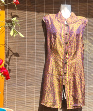 Weste Seide grün lila Hippie Goa Vintage XXL ethno Fair Alternativ lang edel