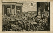 Antiker Druck-Kunst und Wissenschaften-Kugel-Luftballon-Skelett-Le Clerc-Grignion-1795