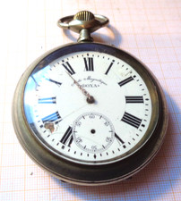Antike Metall Taschenuhr DOXA Eisenbahneruhr defekt Unruhe OK D = 67,5 mm MS
