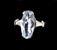 Antik Kunst Deko 14k Weiss Gold 4.17ct Aquamarin Solitaire Umwerfend Ringgröße 7
