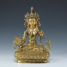 Vergoldete Grüne Tara / Gilded Green Bronze Tara - Tibet / Nepal