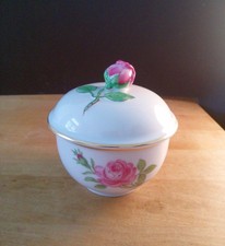 Fürstenberg Zuckerdose "Rose" mit Goldrand, Rote Rose, Porzellan, weiß