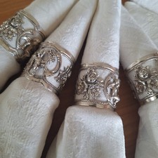 6 Serviettenringe, 835er Silber, 50er Jahre, Antik