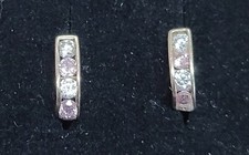 Schöne Kinder Ohrringe / Creolen mit Zirkonia weiß-rosa, Gold 585 / 14 Kt, neu