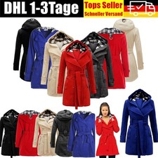 Damen Winter Dufflecoat mit Kapuze und Gürtel, kariert, lang Fleecejacke DEU