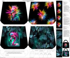 STENZO Tasche Panel Fancy Flamingo schwarz bunt - 100% Baumwolle SELBERNÄHEN DIY