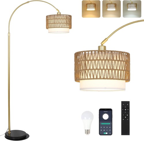 Bogenlampe dimmbar mit rattan - bogenlampe,