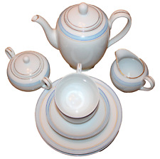 Beck handbemaltes Kaffeegeschirr-Set, 9-teilig, DDR, 313, weiß-gold-blau Rand