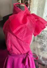 Bluse Organza Schleife Band Neckholder Tracht Magenta Fuchsia Orchideen Pink