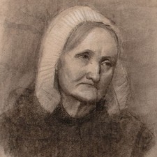 Margarete Fockin Bildnis alte Frau Zeichnung Kohlestift um 1888 signiert