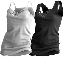 2x Damen Spaghetti Tank Top Trägertop Trägershirt Shirt Unterhemd Spitze Longtop