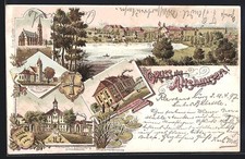 Lithographie Altshausen, Mälzerei, Kath. Pfarrkirche, Evang. Kirche 1897 