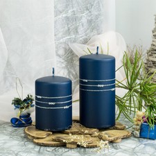 Stumpen Kerzen Glitzer Strass matt blau Weihnachten Geburtstag Advent Tischdeko