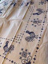 Glückshahn Hahn Tischdecke 85x85cm Kreuzstich Handarbeit 100% Baumwolle Decke