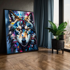 Majestätischer Wolf in lebendiger Aquarell-Optik  Poster / Leinwand Tierportrait