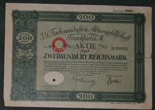 I. G. Farbenindustrie Aktiengesellschaft 1925  200 RM franz. Steuerstempel