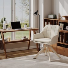 Esszimmerstühle 2er Set Drehstuhl Küchenstuhl Weiße Beine Polyester Beige